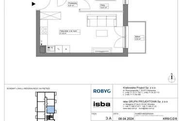Rzut - Mieszkanie na sprzedaż 2 pokoje o powierzchni 40,06 m² - numer KR8/C/2/8 w Apartamenty Krakowska etap VIII