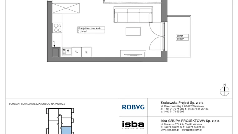 Rzut - Mieszkanie na sprzedaż 2 pokoje o powierzchni 40,06 m² - numer KR8/C/2/8 w Apartamenty Krakowska etap VIII