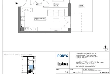 Rzut - Mieszkanie na sprzedaż 2 pokoje o powierzchni 40,13 m² - numer KR8/C/0/7 w Apartamenty Krakowska etap VIII