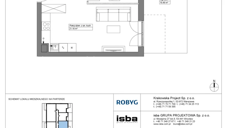 Rzut - Mieszkanie na sprzedaż 2 pokoje o powierzchni 40,13 m² - numer KR8/C/0/7 w Apartamenty Krakowska etap VIII