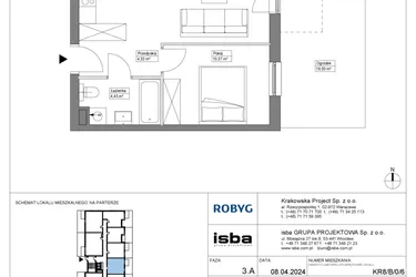 Rzut - Mieszkanie na sprzedaż 2 pokoje o powierzchni 41 m² - numer KR8/B/0/6 w Apartamenty Krakowska etap VIII