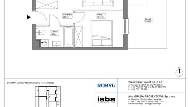 Rzut - Mieszkanie na sprzedaż 2 pokoje o powierzchni 41 m² - numer KR8/B/0/6 w Apartamenty Krakowska etap VIII