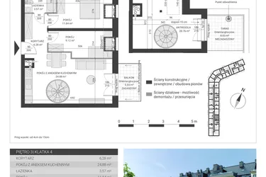 Rzut - Mieszkanie na sprzedaż 3 pokoje o powierzchni 76,45 m² - numer 121 w Ignatki Forest etap II