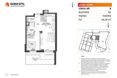 Rzut - Mieszkanie na sprzedaż 2 pokoje o powierzchni 44,55 m² - numer 8 w Leśna Góra