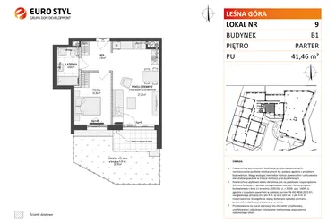 Rzut - Mieszkanie na sprzedaż 2 pokoje o powierzchni 41,42 m² - numer 9 w Leśna Góra