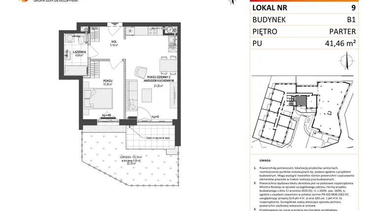 Rzut - Mieszkanie na sprzedaż 2 pokoje o powierzchni 41,42 m² - numer 9 w Leśna Góra