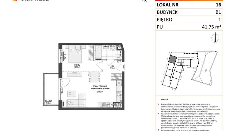 Rzut - Mieszkanie na sprzedaż 2 pokoje o powierzchni 41,75 m² - numer 16 w Leśna Góra
