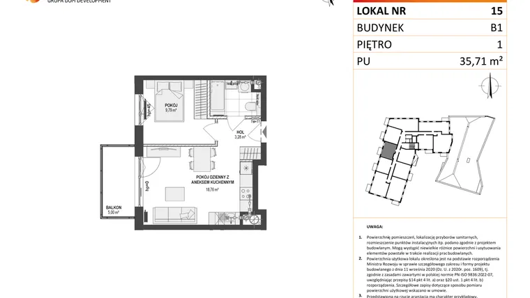 Rzut - Mieszkanie na sprzedaż 2 pokoje o powierzchni 35,71 m² - numer 15 w Leśna Góra