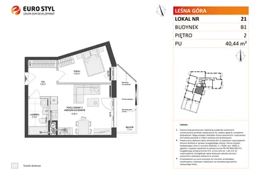Rzut - Mieszkanie na sprzedaż 2 pokoje o powierzchni 40,44 m² - numer 21 w Leśna Góra