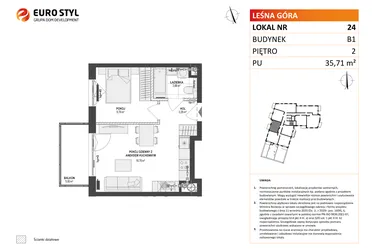 Rzut - Mieszkanie na sprzedaż 2 pokoje o powierzchni 35,71 m² - numer 24 w Leśna Góra