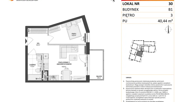 Rzut - Mieszkanie na sprzedaż 2 pokoje o powierzchni 40,44 m² - numer 30 w Leśna Góra