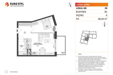 Rzut - Mieszkanie na sprzedaż 2 pokoje o powierzchni 40,44 m² - numer 39 w Leśna Góra