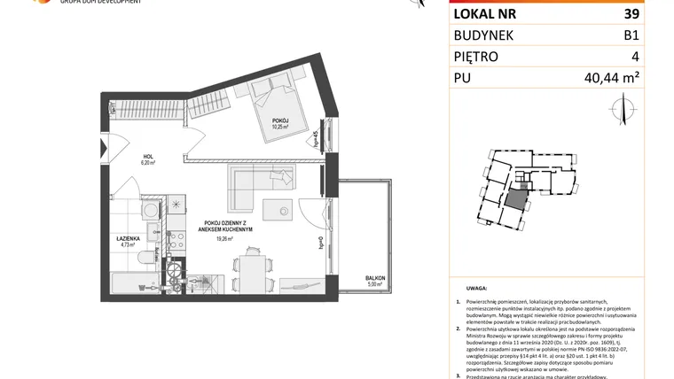 Rzut - Mieszkanie na sprzedaż 2 pokoje o powierzchni 40,44 m² - numer 39 w Leśna Góra