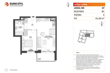 Rzut - Mieszkanie na sprzedaż 2 pokoje o powierzchni 41,42 m² - numer 47 w Leśna Góra