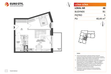 Rzut - Mieszkanie na sprzedaż 2 pokoje o powierzchni 40,44 m² - numer 48 w Leśna Góra