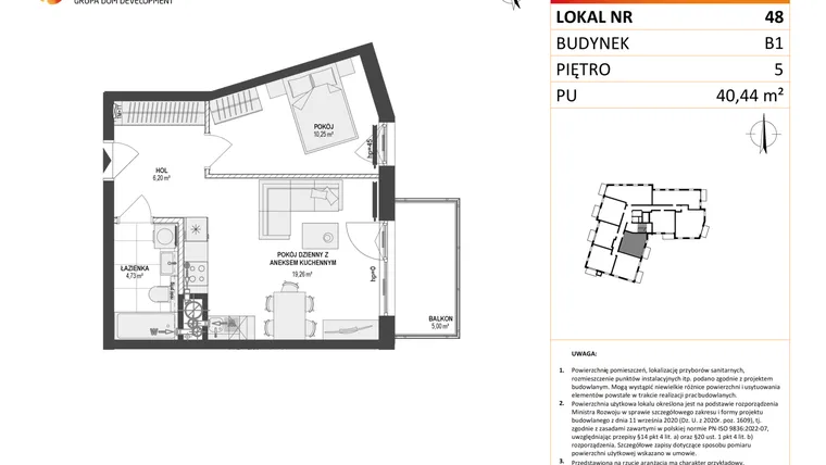 Rzut - Mieszkanie na sprzedaż 2 pokoje o powierzchni 40,44 m² - numer 48 w Leśna Góra