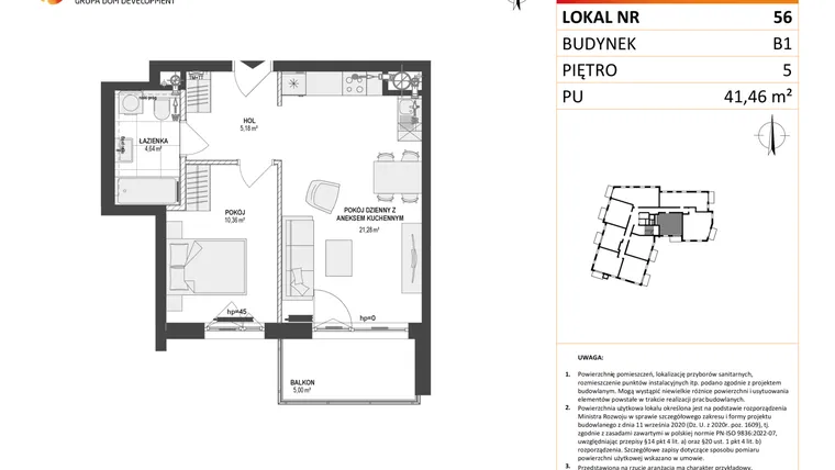 Rzut - Mieszkanie na sprzedaż 2 pokoje o powierzchni 41,42 m² - numer 56 w Leśna Góra