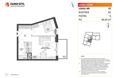 Rzut - Mieszkanie na sprzedaż 2 pokoje o powierzchni 40,49 m² - numer 57 w Leśna Góra