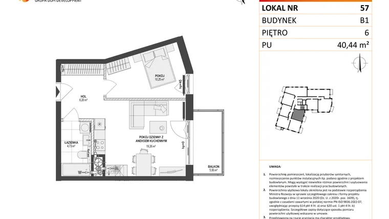 Rzut - Mieszkanie na sprzedaż 2 pokoje o powierzchni 40,49 m² - numer 57 w Leśna Góra