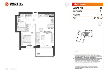 Rzut - Mieszkanie na sprzedaż 2 pokoje o powierzchni 41,47 m² - numer 65 w Leśna Góra
