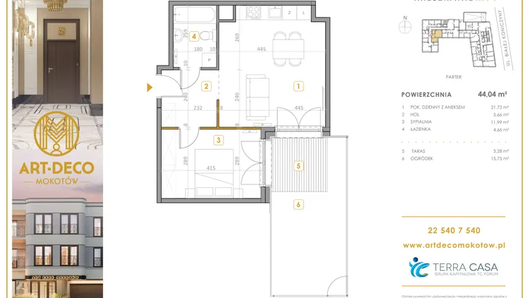 Rzut - Mieszkanie na sprzedaż 2 pokoje o powierzchni 44,04 m² - numer M14 w Art Deco Mokotów Pola
