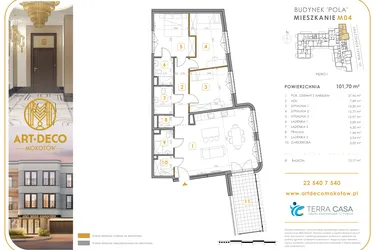Rzut - Mieszkanie na sprzedaż 4 pokoje o powierzchni 101,7 m² - numer M04 w Art Deco Mokotów Pola