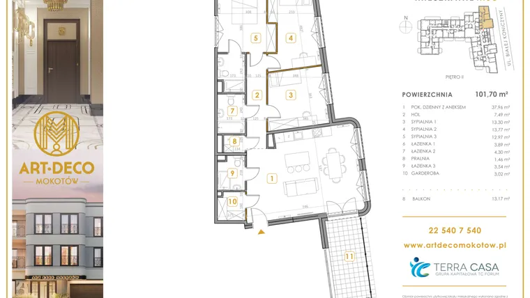 Rzut - Mieszkanie na sprzedaż 4 pokoje o powierzchni 101,7 m² - numer M08 w Art Deco Mokotów Pola