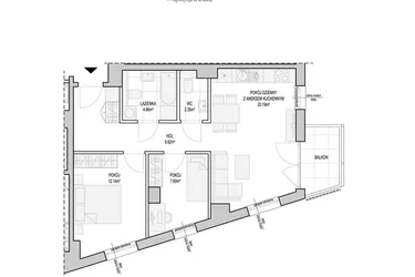 Rzut - Mieszkanie na sprzedaż 3 pokoje o powierzchni 57,06 m² - numer WO/T/13/43 w Wiszące Ogrody
