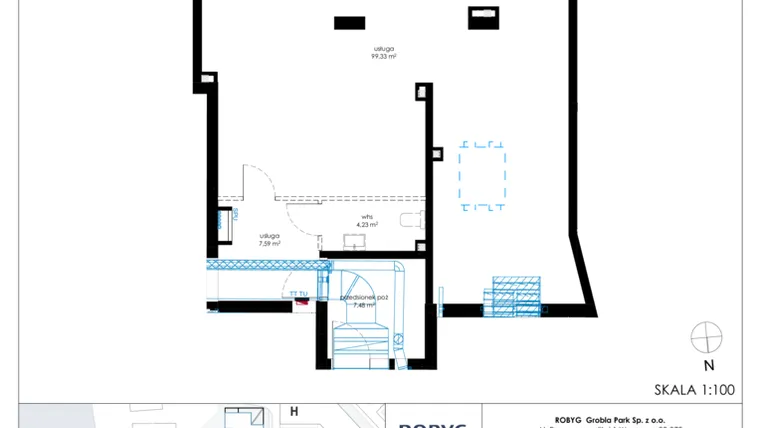 Rzut - Lokal użytkowy na sprzedaż 1 pokój o powierzchni 120,69 m² - numer F.0U01 w Nadmotławie Apartments