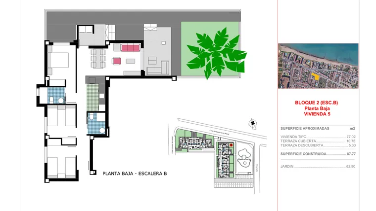 Rzut - Mieszkanie na sprzedaż 3 pokoje o powierzchni 87,77 m² - numer 0.5 w Apartamenty w Denia - 14869890