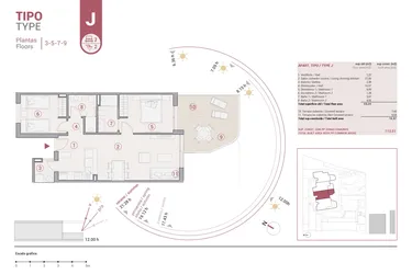 Rzut - Mieszkanie na sprzedaż 2 pokoje o powierzchni 113,51 m² - numer 5-J w Apartamenty w Calpe - 64774338