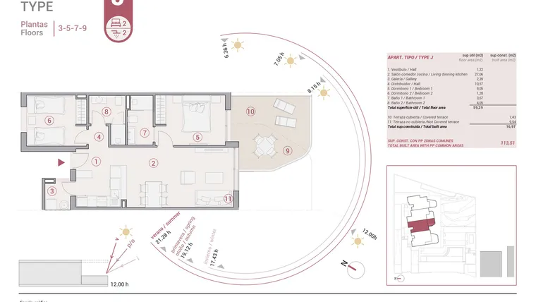 Rzut - Mieszkanie na sprzedaż 2 pokoje o powierzchni 113,51 m² - numer 5-J w Apartamenty w Calpe - 64774338