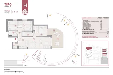 Rzut - Mieszkanie na sprzedaż 3 pokoje o powierzchni 134,44 m² - numer 2-H w Apartamenty w Calpe - 64774338