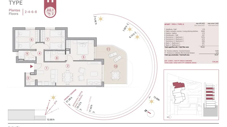 Rzut - Mieszkanie na sprzedaż 3 pokoje o powierzchni 134,44 m² - numer 2-H w Apartamenty w Calpe - 64774338