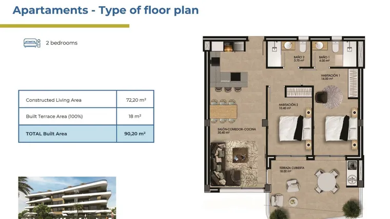 Rzut - Mieszkanie na sprzedaż 2 pokoje o powierzchni 90,2 m² - numer 6-2 w Apartamenty w Orihuela - 73289875