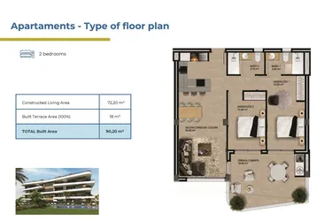 Rzut - Mieszkanie na sprzedaż 2 pokoje o powierzchni 90,2 m² - numer 3-2 w Apartamenty w Orihuela - 73289875