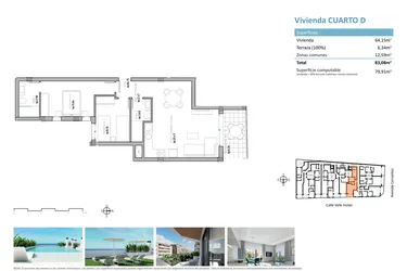 Rzut - Mieszkanie na sprzedaż 2 pokoje o powierzchni 79,91 m² - numer D w Apartamenty w Guardamar del Segura - 17229558