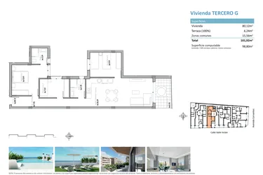 Rzut - Mieszkanie na sprzedaż 3 pokoje o powierzchni 98,8 m² - numer G w Apartamenty w Guardamar del Segura - 17229558