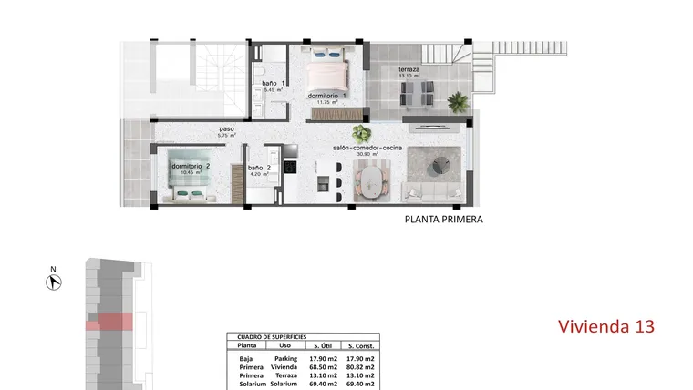 Rzut - Dom na sprzedaż 2 pokoje o powierzchni 88,62 m² - numer 13 w Domy w Pilar de la Horadada - 62773019