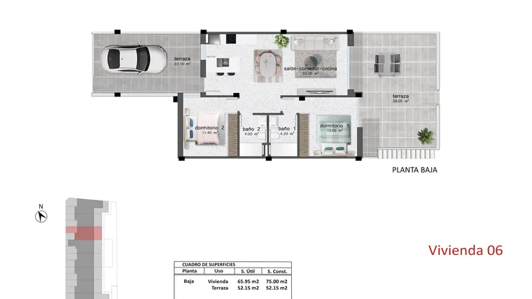 Rzut - Dom na sprzedaż 2 pokoje o powierzchni 75 m² - numer 6 w Domy w Pilar de la Horadada - 62773019