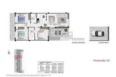 Rzut - Dom na sprzedaż 3 pokoje o powierzchni 99,35 m² - numer 14 w Domy w Pilar de la Horadada - 62773019