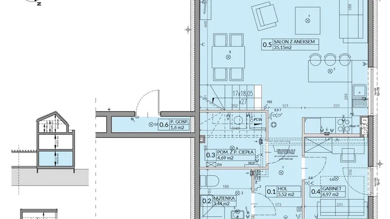 Rzut - Dom na sprzedaż 6 pokoi o powierzchni 140,89 m² - numer 2B w Wille przy Lesie etap II