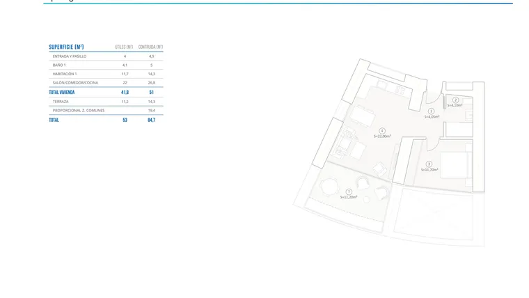 Rzut - Mieszkanie na sprzedaż 1 pokój o powierzchni 84,7 m² - numer 13 w Apartamenty w Benidormie - 66854065