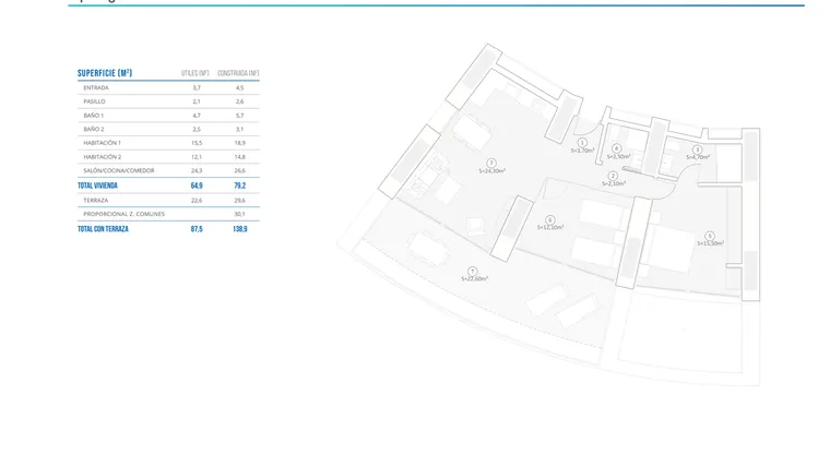 Rzut - Mieszkanie na sprzedaż 2 pokoje o powierzchni 138,9 m² - numer 39-C w Apartamenty w Benidormie - 66854065