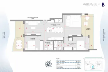 Rzut - Mieszkanie na sprzedaż 2 pokoje o powierzchni 122,19 m² - numer 1-1-B w Apartamenty w La Manga del Mar Menor - 47236454