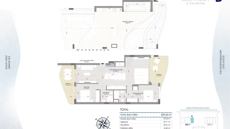 Rzut - Mieszkanie na sprzedaż 3 pokoje o powierzchni 229,34 m² - numer 9-9-D w Apartamenty w La Manga del Mar Menor - 47236454