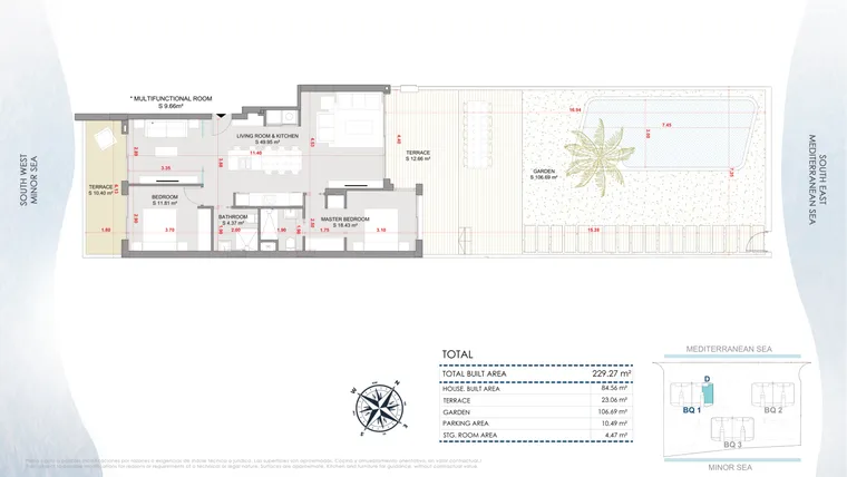 Rzut - Mieszkanie na sprzedaż 3 pokoje o powierzchni 229,27 m² - numer 0-EG-D w Apartamenty w La Manga del Mar Menor - 47236454