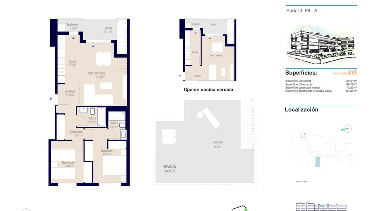 Rzut - Mieszkanie na sprzedaż 2 pokoje o powierzchni 83,8 m² - numer 4-A w Apartamenty w Alicante - 36142881