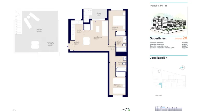 Rzut - Mieszkanie na sprzedaż 3 pokoje o powierzchni 78,9 m² - numer 4-B w Apartamenty w Alicante - 36142881