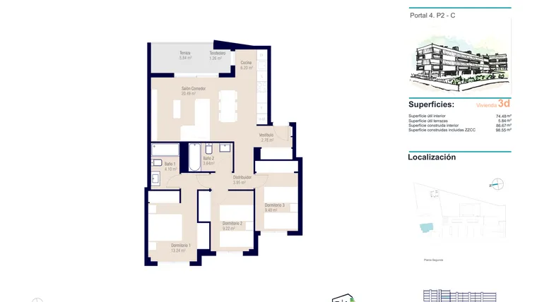 Rzut - Mieszkanie na sprzedaż 3 pokoje o powierzchni 98,5 m² - numer 2-C w Apartamenty w Alicante - 36142881